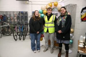 People and bikes at the Bike Recycling Hub